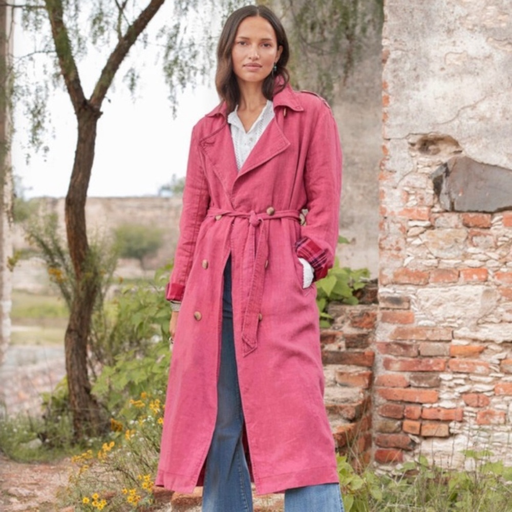 NEW Sundance Gretchen Trench Coat Linen Cotton Plaid Lightweight